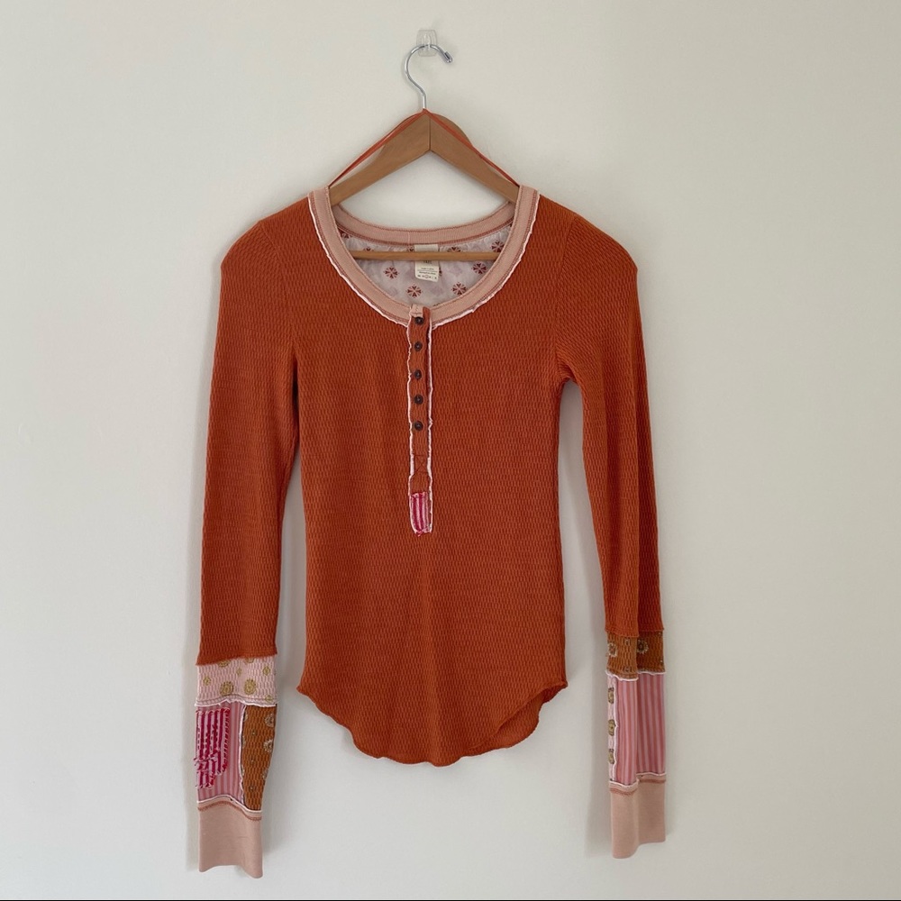 *SOLD* FREE PEOPLE Patchwork Orange Long Sleeve